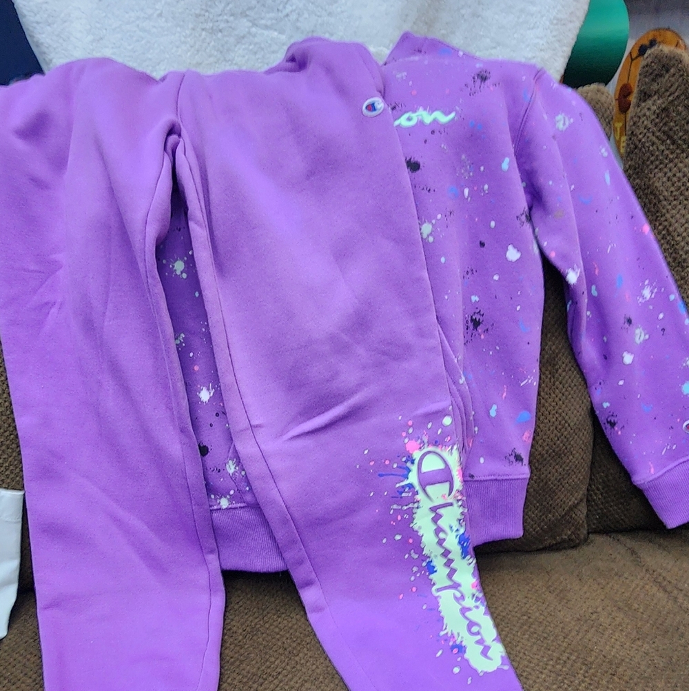 Champion Purple Fleece Set Hoodie And Sweat Pants